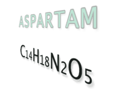 Aspartam text och kemisk formel